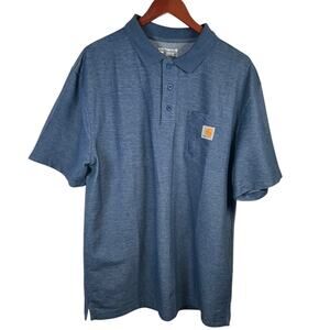 Work Casual Carhartt Men’s Blue Polo Shirt Pocket Logo Loose Fit Size Large Tall
